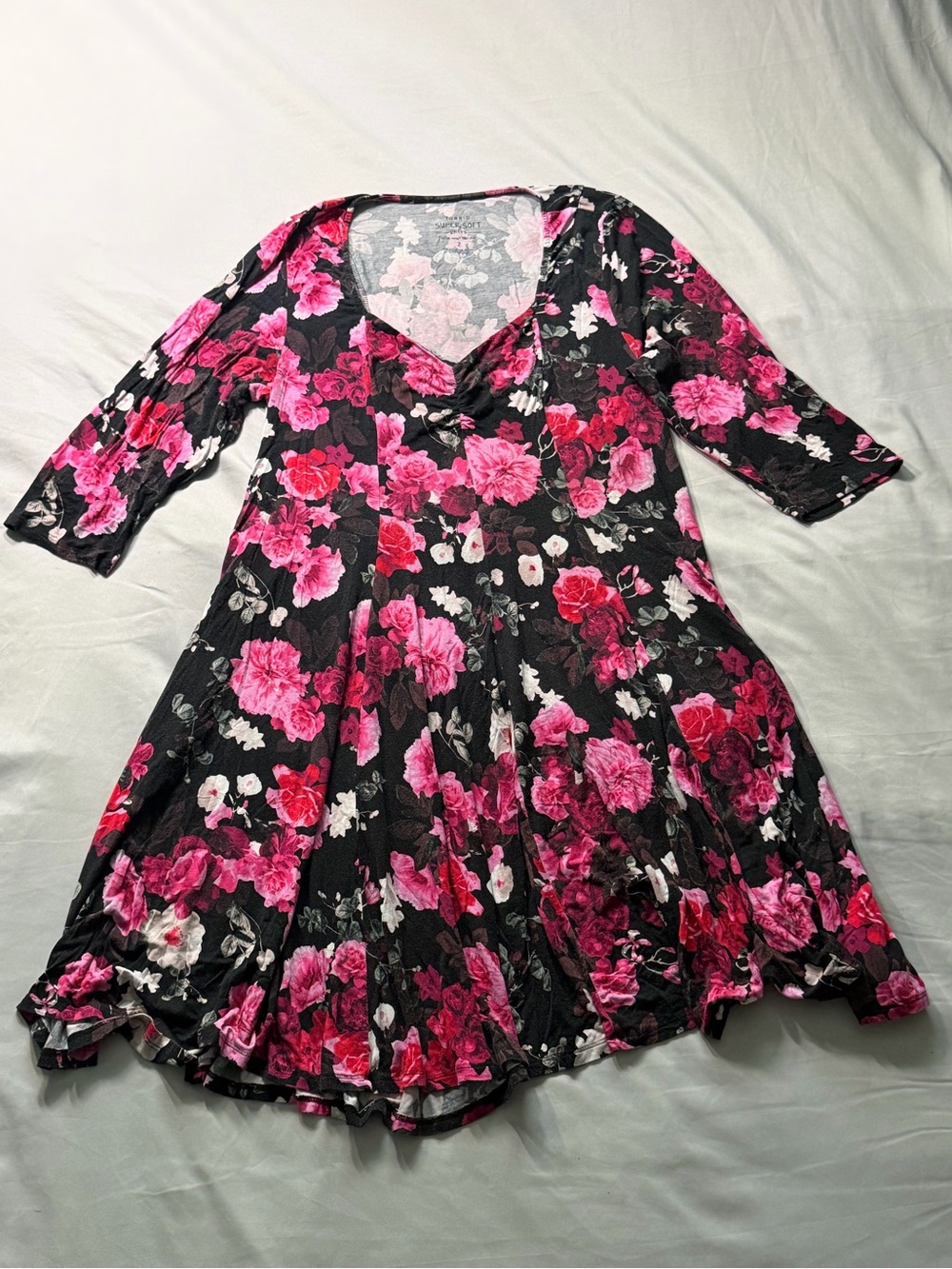 Torrid Super Soft Floral Fit & Flare Midi Dress Black Pink Size 2 2X - Picture 3 of 10